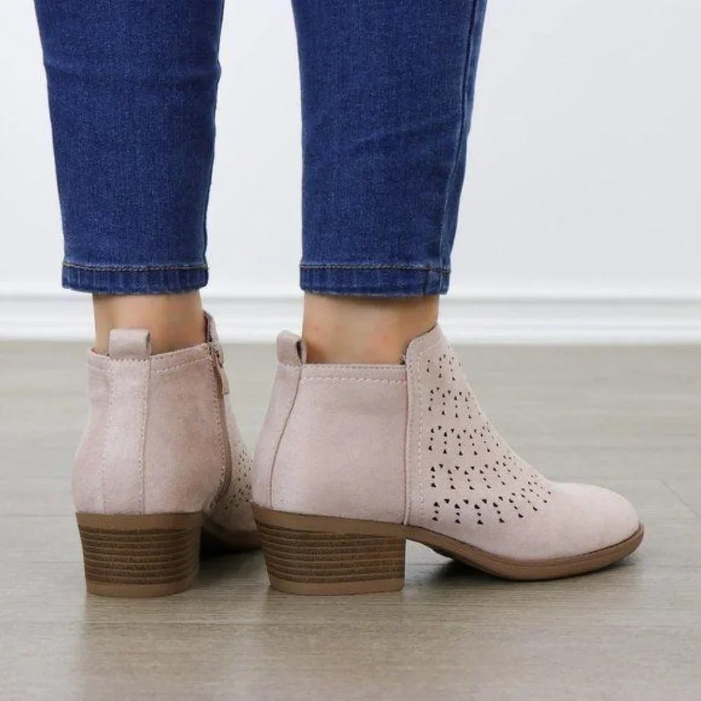 Mauve Suede Ankle Boots Laser Cut Design - Picture 5 of 6